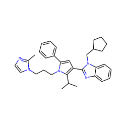 Cc1nccn1CCCn1c(-c2ccccc2)cc(-c2nc3ccccc3n2CC2CCCC2)c1C(C)C ZINC000169353312