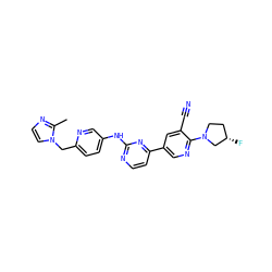 Cc1nccn1Cc1ccc(Nc2nccc(-c3cnc(N4CC[C@H](F)C4)c(C#N)c3)n2)cn1 ZINC001772603508