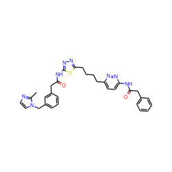 Cc1nccn1Cc1cccc(CC(=O)Nc2nnc(CCCCc3ccc(NC(=O)Cc4ccccc4)nn3)s2)c1 ZINC000169698277