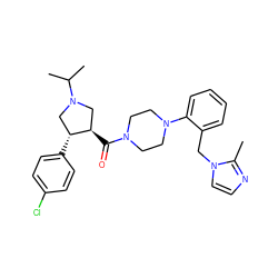 Cc1nccn1Cc1ccccc1N1CCN(C(=O)[C@@H]2CN(C(C)C)C[C@H]2c2ccc(Cl)cc2)CC1 ZINC000028959642