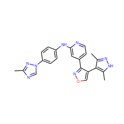 Cc1ncn(-c2ccc(Nc3cc(-c4nocc4-c4c(C)n[nH]c4C)ccn3)cc2)n1 ZINC000103237332