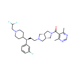 Cc1ncnc(C)c1C(=O)N1C[C@@H]2CN(CC[C@@H](c3cccc(F)c3)C3CCN(CC(F)F)CC3)C[C@@H]2C1 ZINC000064513514