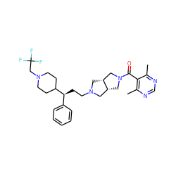 Cc1ncnc(C)c1C(=O)N1C[C@@H]2CN(CC[C@@H](c3ccccc3)C3CCN(CC(F)(F)F)CC3)C[C@@H]2C1 ZINC000064527999