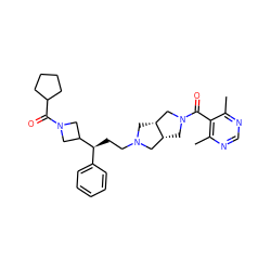 Cc1ncnc(C)c1C(=O)N1C[C@@H]2CN(CC[C@@H](c3ccccc3)C3CN(C(=O)C4CCCC4)C3)C[C@@H]2C1 ZINC000064527473