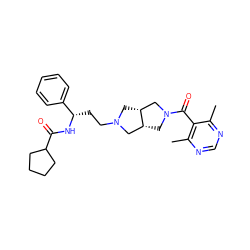 Cc1ncnc(C)c1C(=O)N1C[C@@H]2CN(CC[C@H](NC(=O)C3CCCC3)c3ccccc3)C[C@@H]2C1 ZINC000049070215