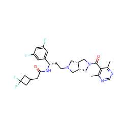 Cc1ncnc(C)c1C(=O)N1C[C@@H]2CN(CC[C@H](NC(=O)CC3CC(F)(F)C3)c3cc(F)cc(F)c3)C[C@@H]2C1 ZINC000049784901