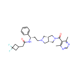 Cc1ncnc(C)c1C(=O)N1C[C@@H]2CN(CC[C@H](NC(=O)CC3CC(F)(F)C3)c3ccccc3)C[C@@H]2C1 ZINC000049088538