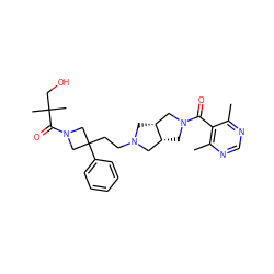 Cc1ncnc(C)c1C(=O)N1C[C@@H]2CN(CCC3(c4ccccc4)CN(C(=O)C(C)(C)CO)C3)C[C@@H]2C1 ZINC000045385904