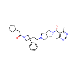 Cc1ncnc(C)c1C(=O)N1C[C@@H]2CN(CCC3(c4ccccc4)CN(C(=O)CC4CCCC4)C3)C[C@@H]2C1 ZINC000045384522