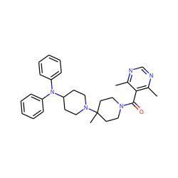 Cc1ncnc(C)c1C(=O)N1CCC(C)(N2CCC(N(c3ccccc3)c3ccccc3)CC2)CC1 ZINC000013560300