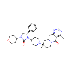 Cc1ncnc(C)c1C(=O)N1CCC(C)(N2CCC(N3C(=O)N(C4CCOCC4)C[C@H]3c3ccccc3)CC2)CC1 ZINC000049777152