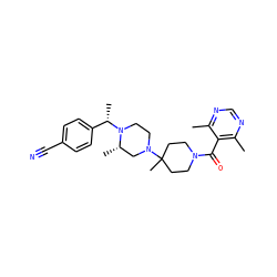 Cc1ncnc(C)c1C(=O)N1CCC(C)(N2CCN([C@@H](C)c3ccc(C#N)cc3)[C@@H](C)C2)CC1 ZINC000022927064