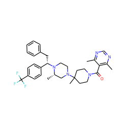 Cc1ncnc(C)c1C(=O)N1CCC(C)(N2CCN([C@@H](Cc3ccccc3)c3ccc(C(F)(F)F)cc3)[C@@H](C)C2)CC1 ZINC000026479542