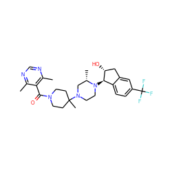 Cc1ncnc(C)c1C(=O)N1CCC(C)(N2CCN([C@@H]3c4ccc(C(F)(F)F)cc4C[C@H]3O)[C@@H](C)C2)CC1 ZINC000066124598