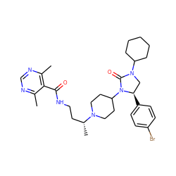 Cc1ncnc(C)c1C(=O)NCC[C@@H](C)N1CCC(N2C(=O)N(C3CCCCC3)C[C@H]2c2ccc(Br)cc2)CC1 ZINC000096285413