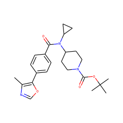 Cc1ncoc1-c1ccc(C(=O)N(C2CC2)C2CCN(C(=O)OC(C)(C)C)CC2)cc1 ZINC000203771043