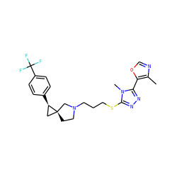 Cc1ncoc1-c1nnc(SCCCN2CC[C@]3(C[C@H]3c3ccc(C(F)(F)F)cc3)C2)n1C ZINC001772581763