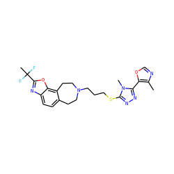 Cc1ncoc1-c1nnc(SCCCN2CCc3ccc4nc(C(C)(F)F)oc4c3CC2)n1C ZINC000029127485