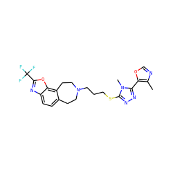 Cc1ncoc1-c1nnc(SCCCN2CCc3ccc4nc(C(F)(F)F)oc4c3CC2)n1C ZINC000029127526