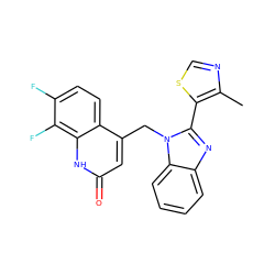 Cc1ncsc1-c1nc2ccccc2n1Cc1cc(=O)[nH]c2c(F)c(F)ccc12 ZINC000072109193