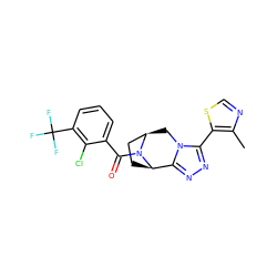 Cc1ncsc1-c1nnc2n1C[C@@H]1CC[C@H]2N1C(=O)c1cccc(C(F)(F)F)c1Cl ZINC000226105076