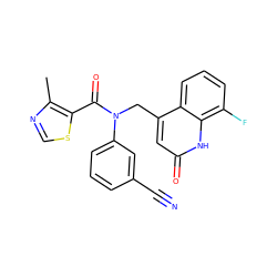 Cc1ncsc1C(=O)N(Cc1cc(=O)[nH]c2c(F)cccc12)c1cccc(C#N)c1 ZINC000040421415