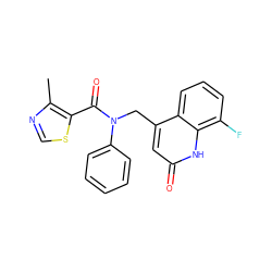 Cc1ncsc1C(=O)N(Cc1cc(=O)[nH]c2c(F)cccc12)c1ccccc1 ZINC000040423030