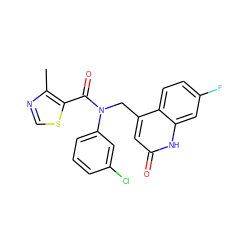 Cc1ncsc1C(=O)N(Cc1cc(=O)[nH]c2cc(F)ccc12)c1cccc(Cl)c1 ZINC000045506319