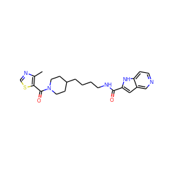 Cc1ncsc1C(=O)N1CCC(CCCCNC(=O)c2cc3cnccc3[nH]2)CC1 ZINC000096283434