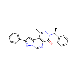 Cc1nn([C@@H](C)c2ccccc2)c(=O)c2ncn3nc(-c4ccccc4)cc3c12 ZINC000064446480