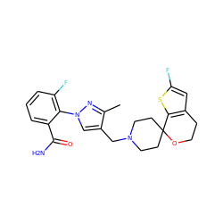 Cc1nn(-c2c(F)cccc2C(N)=O)cc1CN1CCC2(CC1)OCCc1cc(F)sc12 ZINC000169308841