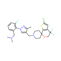 Cc1nn(-c2c(F)cccc2CN(C)C)cc1CN1CCC2(CC1)OCC(F)(F)c1cc(Cl)sc12 ZINC000169308846