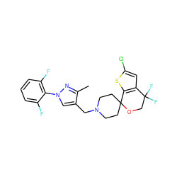 Cc1nn(-c2c(F)cccc2F)cc1CN1CCC2(CC1)OCC(F)(F)c1cc(Cl)sc12 ZINC000169308844