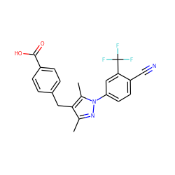 Cc1nn(-c2ccc(C#N)c(C(F)(F)F)c2)c(C)c1Cc1ccc(C(=O)O)cc1 ZINC000167888895