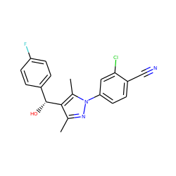 Cc1nn(-c2ccc(C#N)c(Cl)c2)c(C)c1[C@H](O)c1ccc(F)cc1 ZINC000073296463