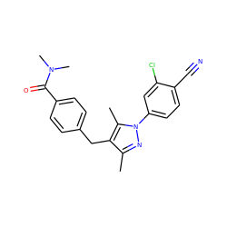 Cc1nn(-c2ccc(C#N)c(Cl)c2)c(C)c1Cc1ccc(C(=O)N(C)C)cc1 ZINC000073312600