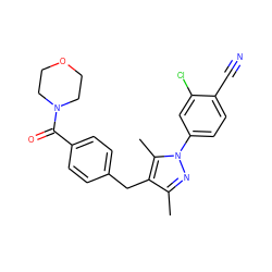 Cc1nn(-c2ccc(C#N)c(Cl)c2)c(C)c1Cc1ccc(C(=O)N2CCOCC2)cc1 ZINC000073294269