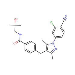 Cc1nn(-c2ccc(C#N)c(Cl)c2)c(C)c1Cc1ccc(C(=O)NCC(C)(C)O)cc1 ZINC000073310678