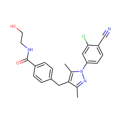 Cc1nn(-c2ccc(C#N)c(Cl)c2)c(C)c1Cc1ccc(C(=O)NCCO)cc1 ZINC000073312602