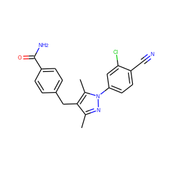 Cc1nn(-c2ccc(C#N)c(Cl)c2)c(C)c1Cc1ccc(C(N)=O)cc1 ZINC000073296366