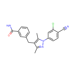 Cc1nn(-c2ccc(C#N)c(Cl)c2)c(C)c1Cc1cccc(C(N)=O)c1 ZINC000073296364