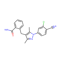 Cc1nn(-c2ccc(C#N)c(Cl)c2)c(C)c1Cc1ccccc1C(N)=O ZINC000073296362