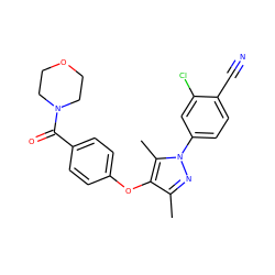 Cc1nn(-c2ccc(C#N)c(Cl)c2)c(C)c1Oc1ccc(C(=O)N2CCOCC2)cc1 ZINC000073312605