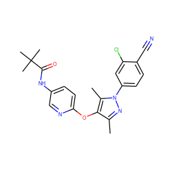 Cc1nn(-c2ccc(C#N)c(Cl)c2)c(C)c1Oc1ccc(NC(=O)C(C)(C)C)cn1 ZINC000073298471