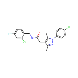 Cc1nn(-c2ccc(Cl)cc2)c(C)c1CC(=O)NCc1ccc(F)cc1Cl ZINC000049072532