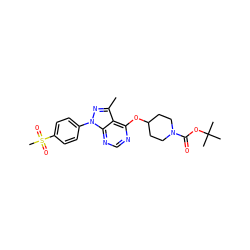 Cc1nn(-c2ccc(S(C)(=O)=O)cc2)c2ncnc(OC3CCN(C(=O)OC(C)(C)C)CC3)c12 ZINC000071318355