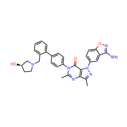 Cc1nn(-c2ccc3onc(N)c3c2)c2c(=O)n(-c3ccc(-c4ccccc4CN4CC[C@@H](O)C4)cc3)c(C)nc12 ZINC000014951263