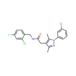 Cc1nn(-c2cccc(Cl)c2)c(C)c1CC(=O)NCc1ccc(F)cc1Cl ZINC000095565219