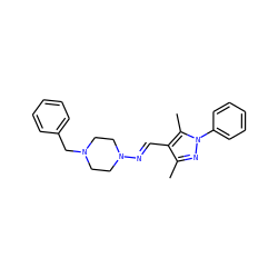 Cc1nn(-c2ccccc2)c(C)c1/C=N/N1CCN(Cc2ccccc2)CC1 ZINC000019893370