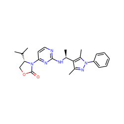 Cc1nn(-c2ccccc2)c(C)c1[C@H](C)Nc1nccc(N2C(=O)OC[C@@H]2C(C)C)n1 ZINC000142058707